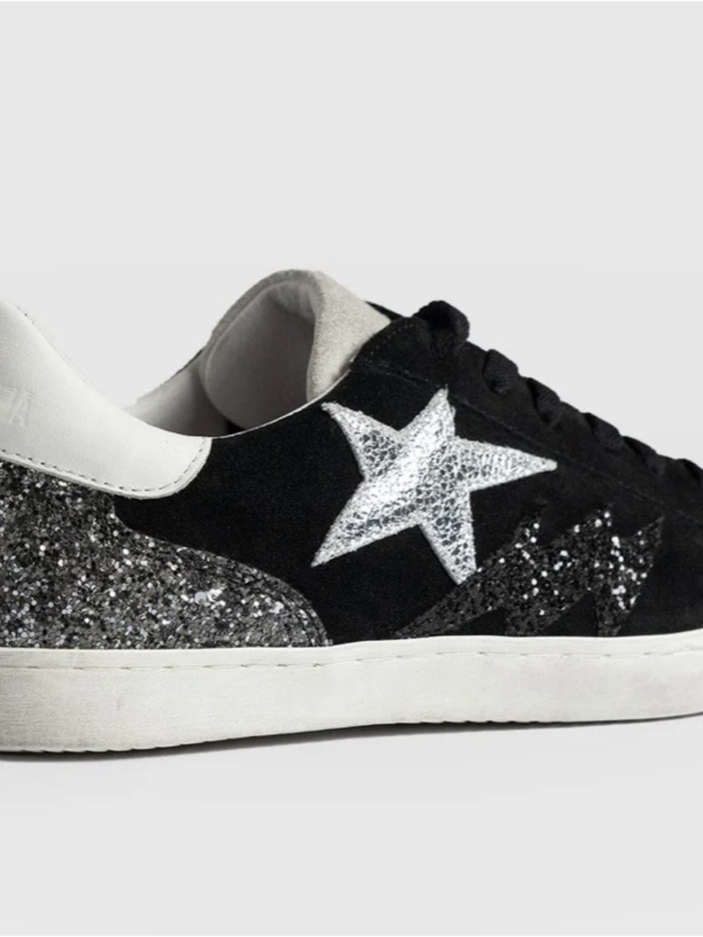 Spitalfields Black Suede Women's Star Accent Sneakers with Silver Glitz